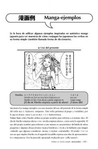 Muestras de las páginas de la parte de ejemplos manga y de ejercicios sencillos de fin de lección
